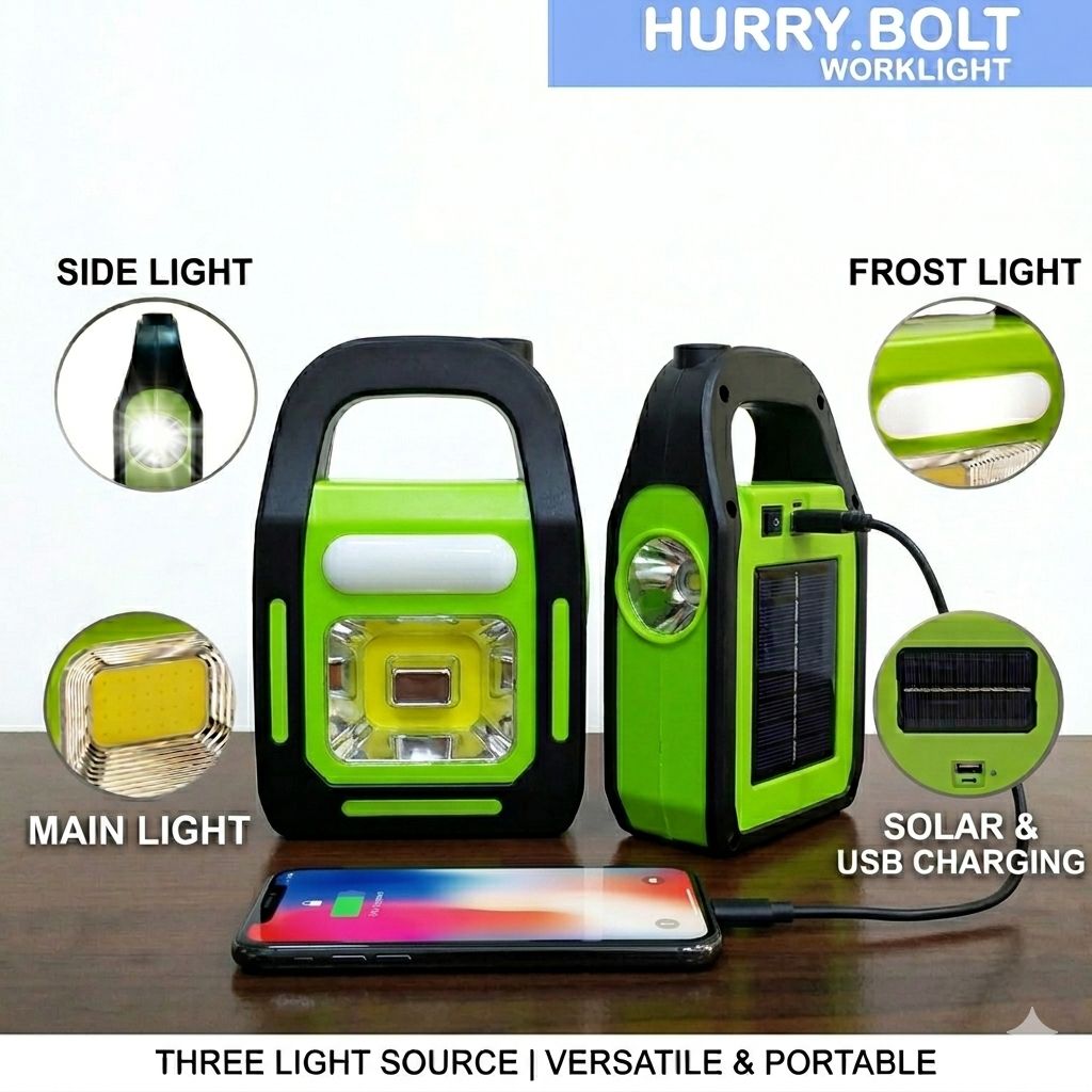 Hurry Bolt Solar Rechargeable 3-in-1 Emergency Light, Torch & Power Bank