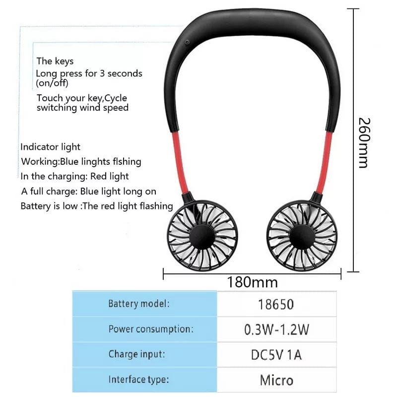 Portable 360° Hands-Free Wearable Neck Fan (USB Rechargeable)