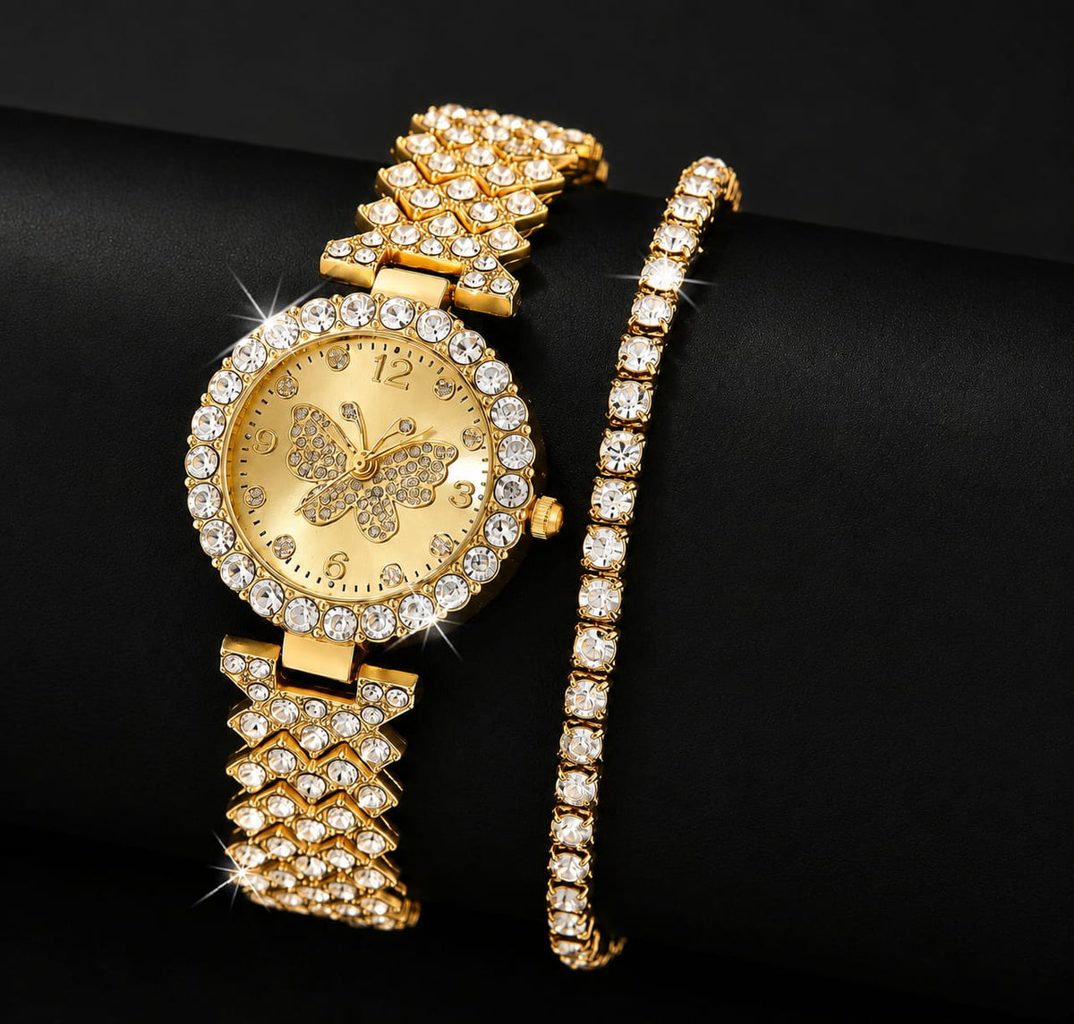 Women's Butterfly Quartz Watch & Bracelet Set (Golden)