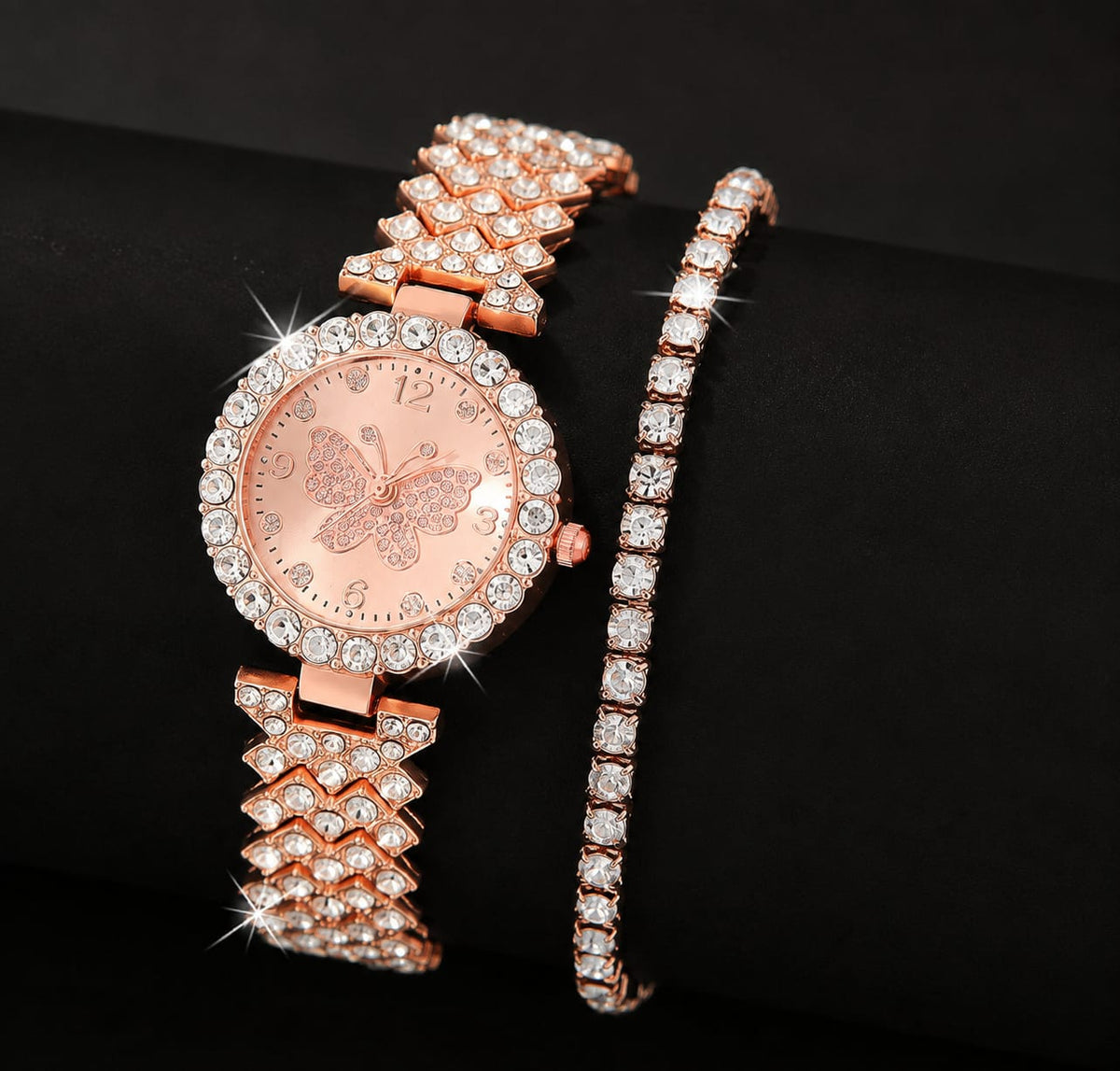 Women's Butterfly Quartz Watch & Bracelet Set (Golden)
