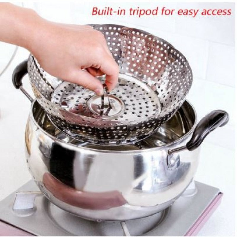 Foldable Stainless Steel Cooking Steamer Basket & Strainer