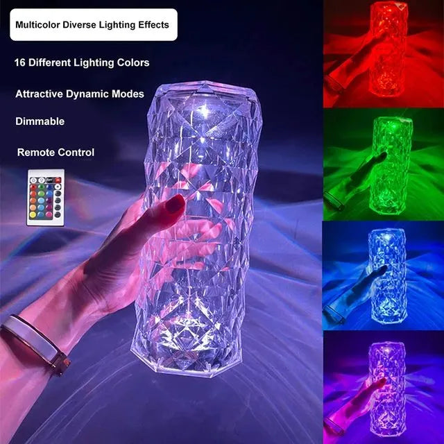 Rechargeable Rose Diamond RGB Table Lamp (16 Colors with Remote)