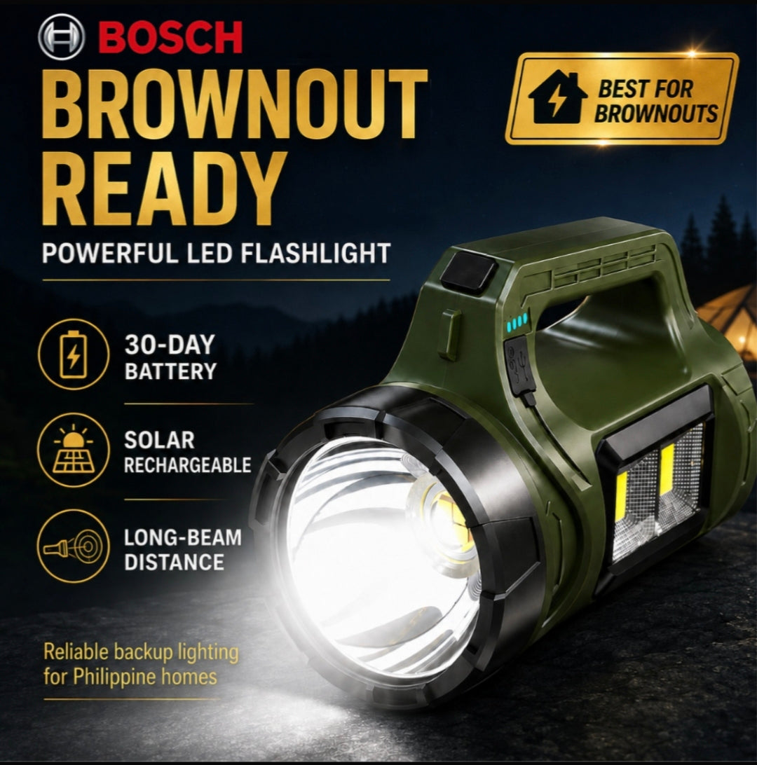 Solar Rechargeable Heavy-Duty LED Searchlight & Spotlight (COB Light)