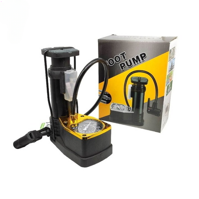 High Pressure Foot Air Pump with Pressure Gauge (Golden)