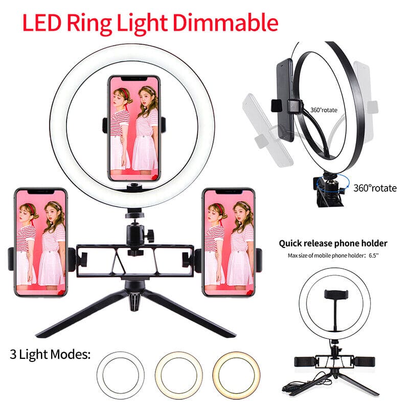 Multi-Position Dual Mobile Clip Selfie Ring Light & Live Broadcast Bracket