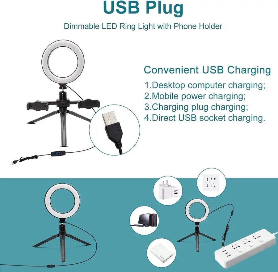 Multi-Position Dual Mobile Clip Selfie Ring Light & Live Broadcast Bracket