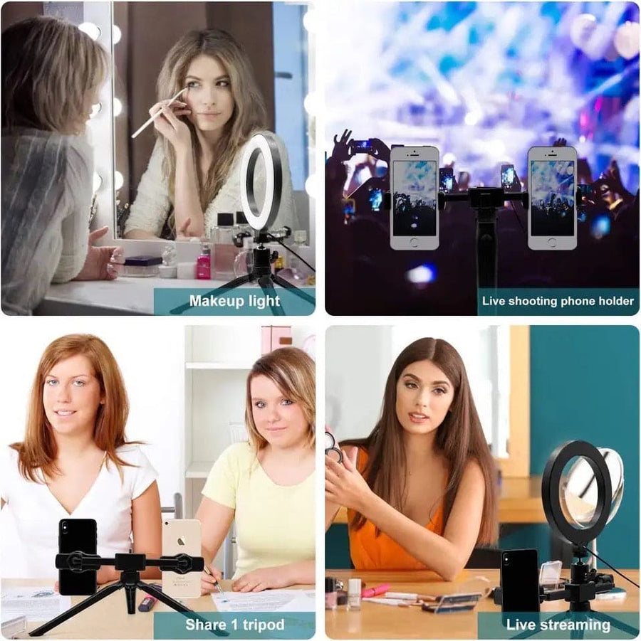 Multi-Position Dual Mobile Clip Selfie Ring Light & Live Broadcast Bracket