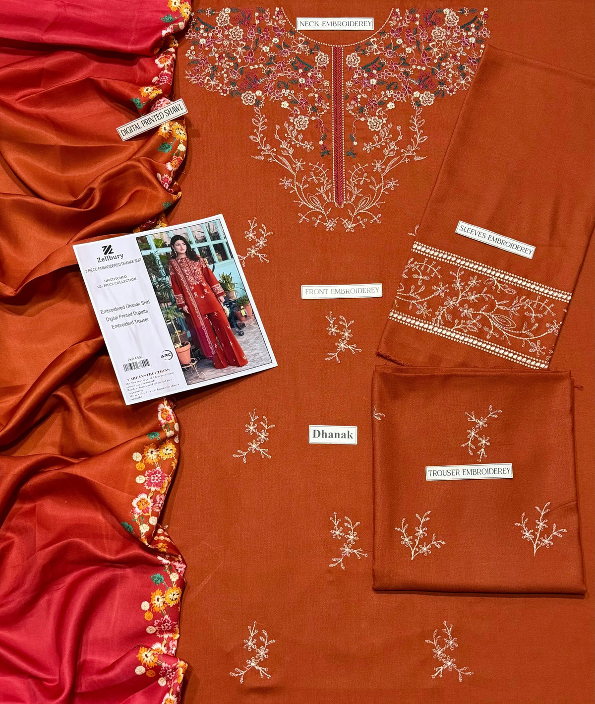 Zellbury 3-Piece Embroidered Dhanak Unstitched Suit