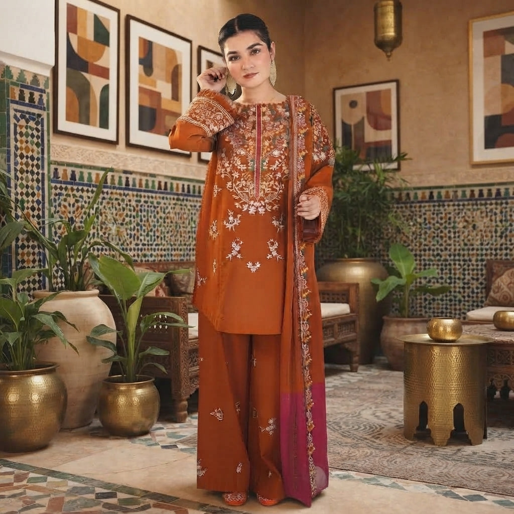 Zellbury 3-Piece Embroidered Dhanak Unstitched Suit