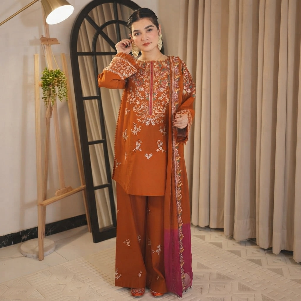 Zellbury 3-Piece Embroidered Dhanak Unstitched Suit