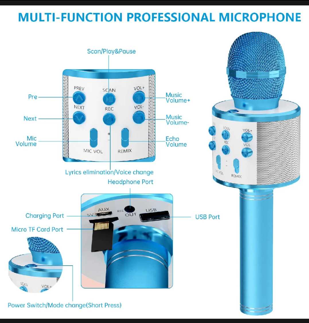 Kids Wireless Bluetooth Karaoke Microphone & Portable Speaker